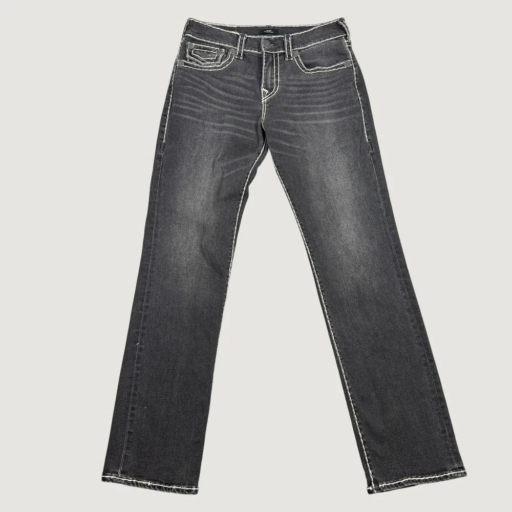 True Religion Ricky Jeans Men 31 Black Selvedge Super T Contrast Stitch Acid Y2K